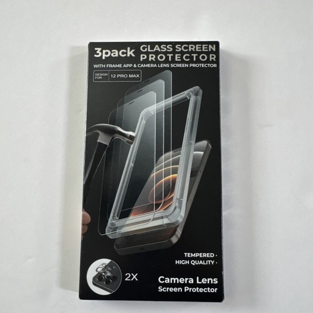 Trazon 3Pk Glass Screen & Camera Screen Protectors for iPhone 12 ProMax #7020